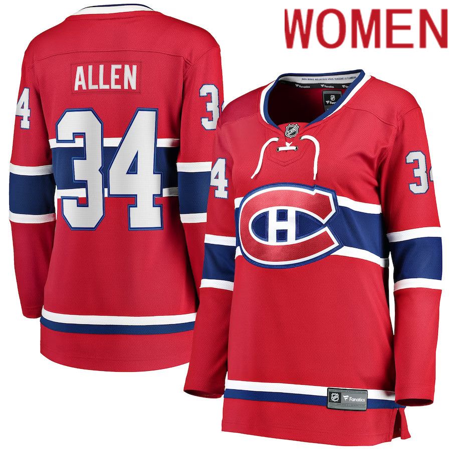 Women Montreal Canadiens #34 Jake Allen Fanatics Branded Red Breakaway Player NHL Jersey->women nhl jersey->Women Jersey